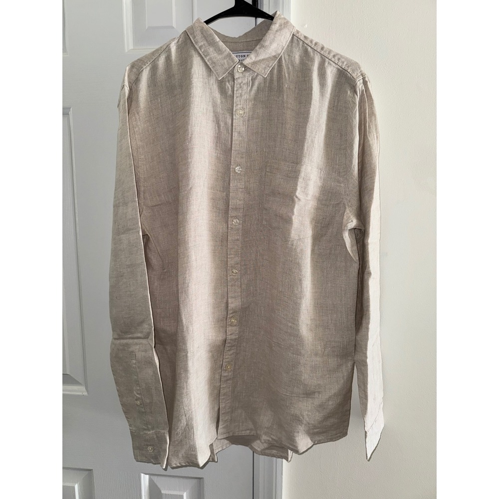 Cotton On Linen‎ Button Down Shirt Oatmeal Long Sleeve Casual Size S